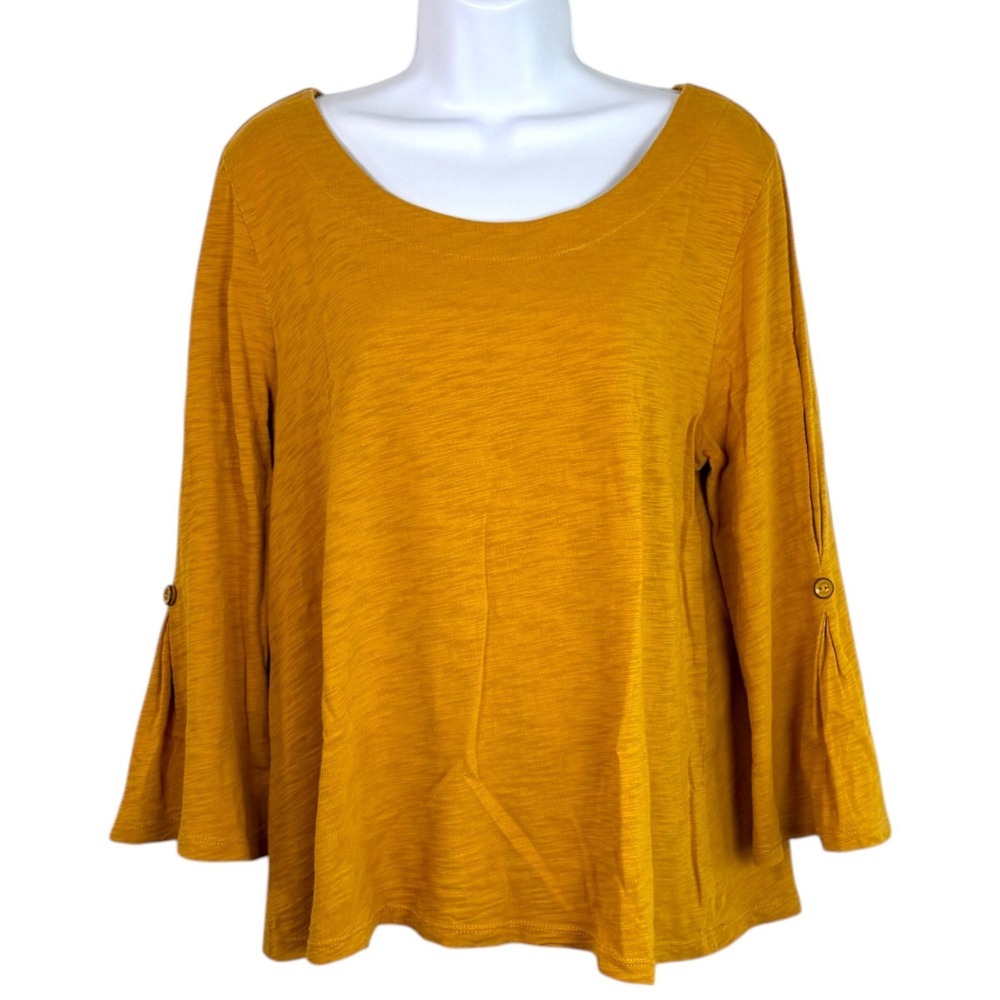 Habitat Womens Cotton Slub Knit Top Sz M Mustard Yellow Boho Lagenlook Casual - Picture 2 of 8
